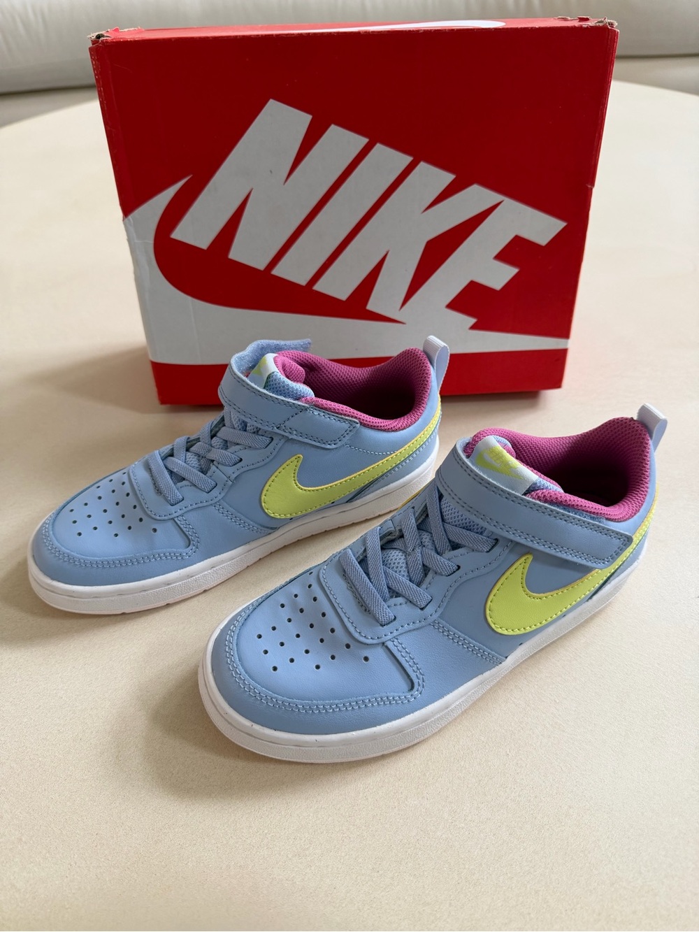 Nike Kids Light Blue & Yellow High-Top Sneakers with Pink Lining